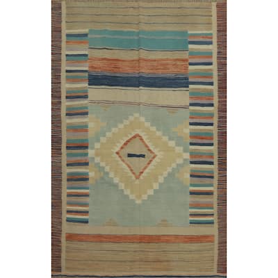 Hand Woven Southwestern Wool Multi-Colored Geometric Area Rug - 5' 9'' X 4' 2''