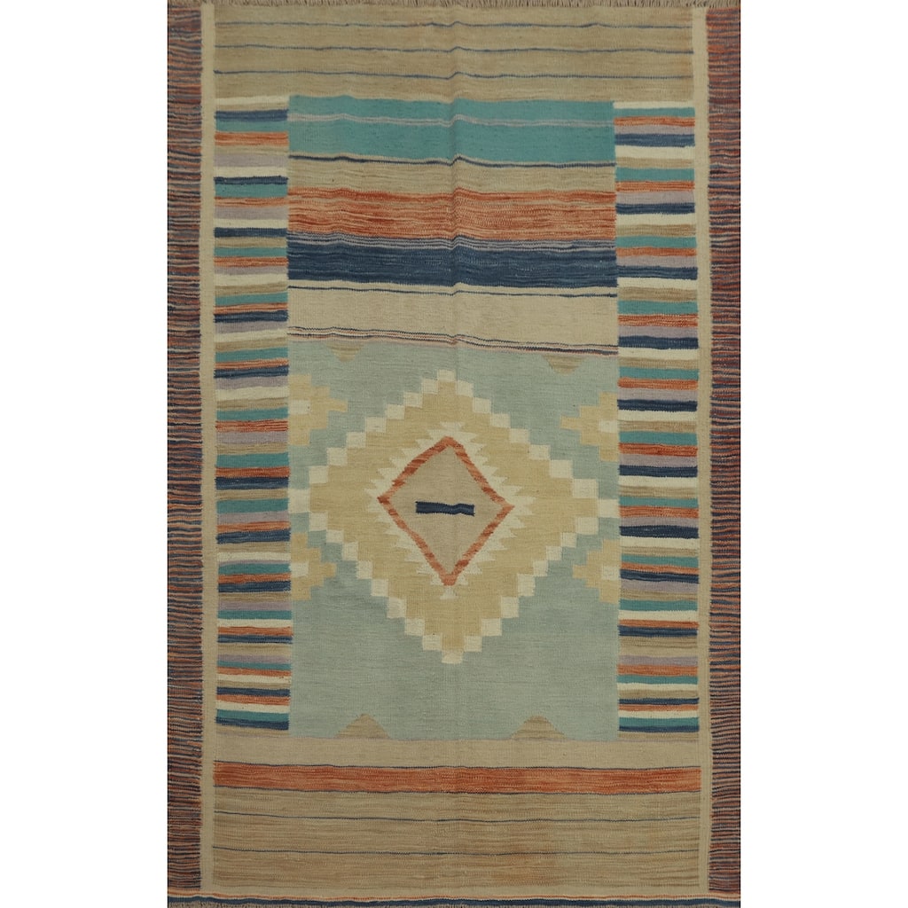 Hand Woven Southwestern Wool Multi-Colored Geometric Area Rug - 5' 9'' X 4' 2''