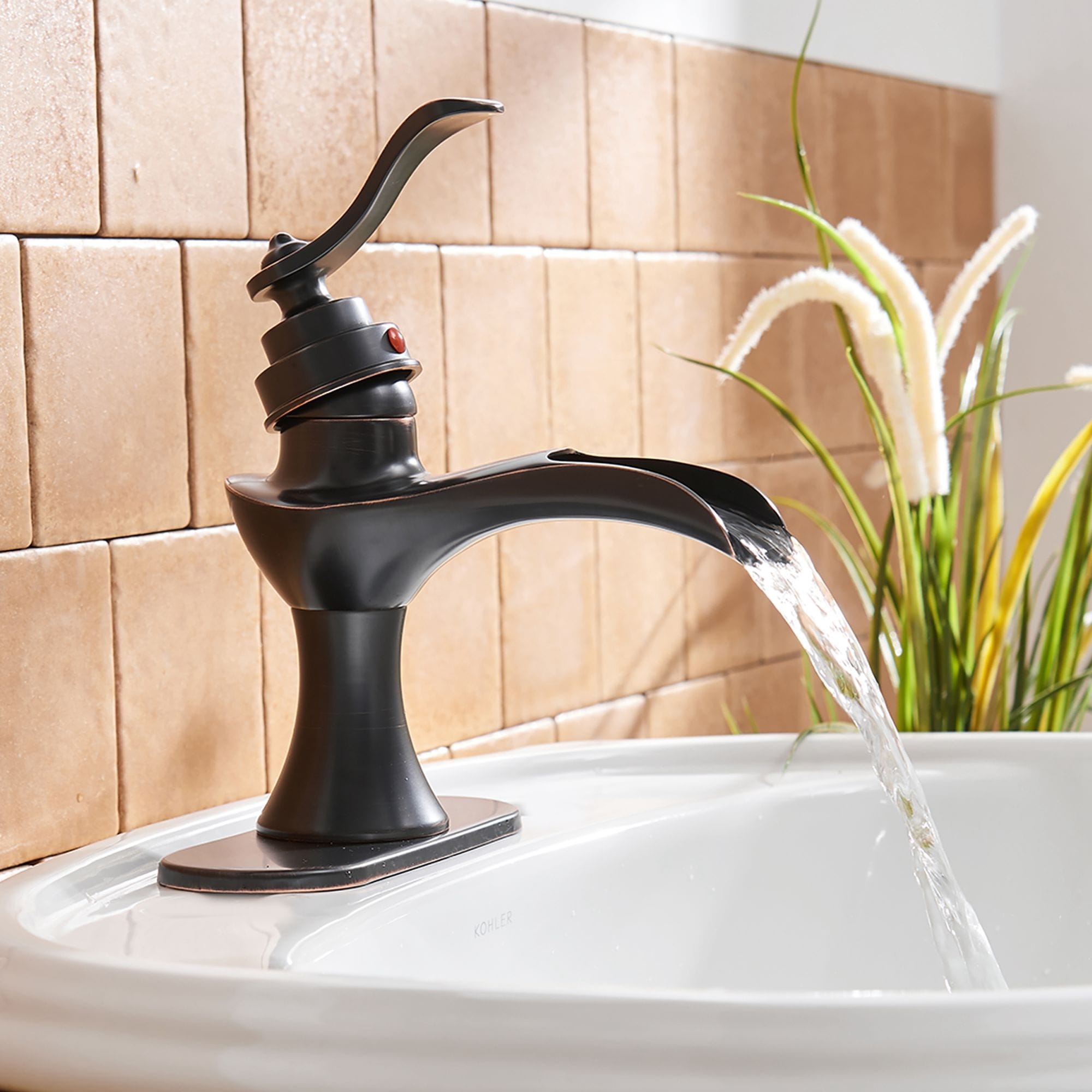 Antique Copper Waterfall Bathroom Basin Faucet Single Handle Sink Tap  tnn014