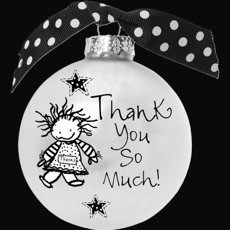 4" Black White Christmas Ball Ornament with Thank You So Much Print