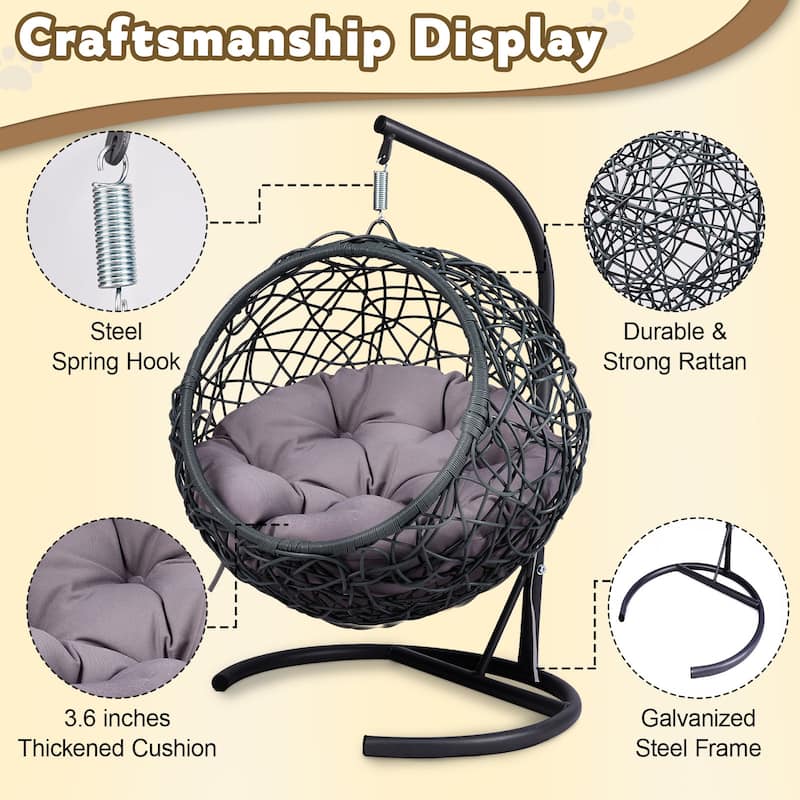 Modern Pet Hammock, Rattan Swing Bed with Stand & Removable Cushion, Gift for Cat/Dog Lovers, Space-Saving Indoor-Outdoor