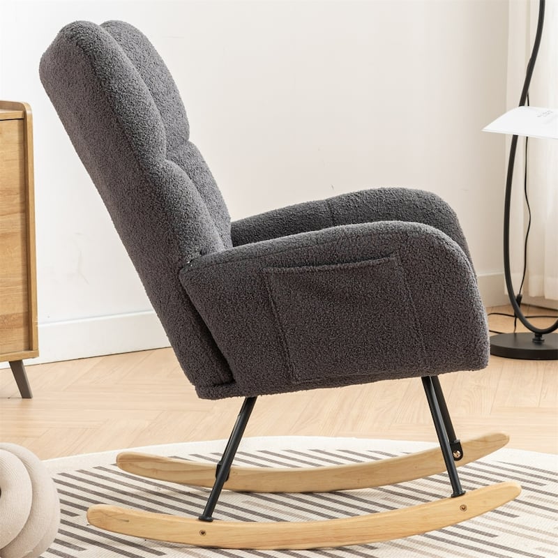 Rocking Chair Upholstered Glider Rocker Rocking Accent Chair Padded Seat with High Backrest Armchair