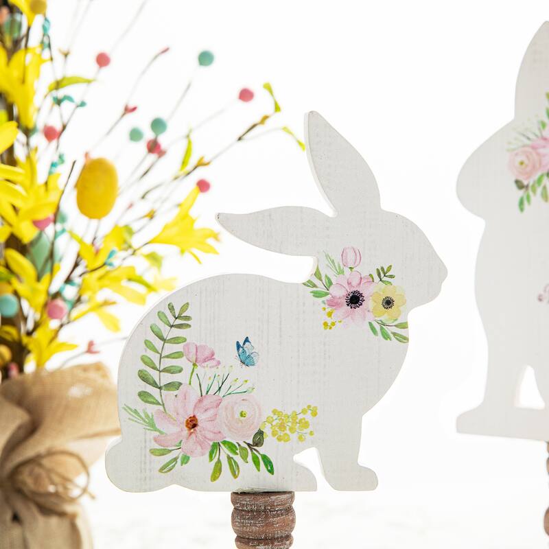 Glitzhome Set of 2 Easter Wooden Bunny Table Decor Spring Gift