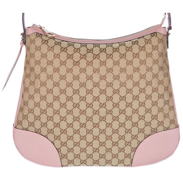 Shop Gucci 449244 Large Bree Canvas Beige Pink Leather Purse Hobo Handbag - beige and pink - 15 ...