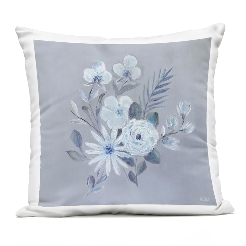 Stupell Blue Toned Floral Bunch Printed Outdoor Throw Pillow Design by Marilyn Dunlap - Accent - Polyester - Grey - Single