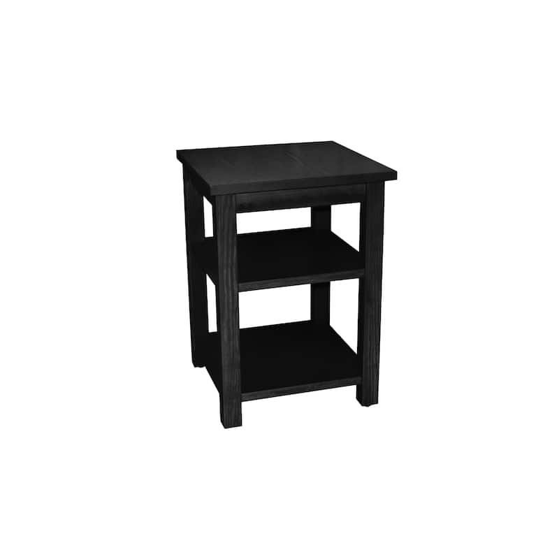 28-Inch Solid Wood Nightstand with 2 Open Shelves - Black