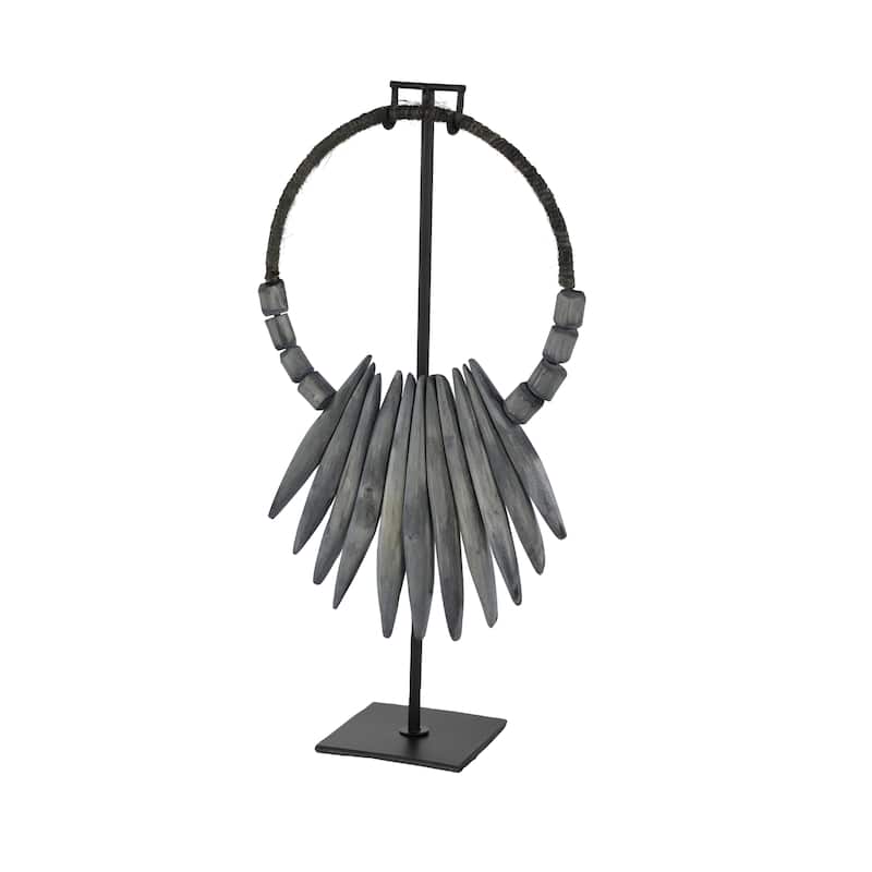 Teak Wood Necklace Handmade Tribal Decorative Sculpture with Stand - Gray or White - Roche River Decor