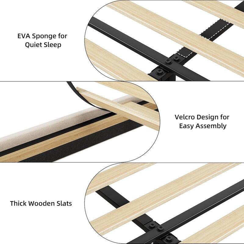 Upholstered Platform Bed with Charging Headboard, Storage Drawers