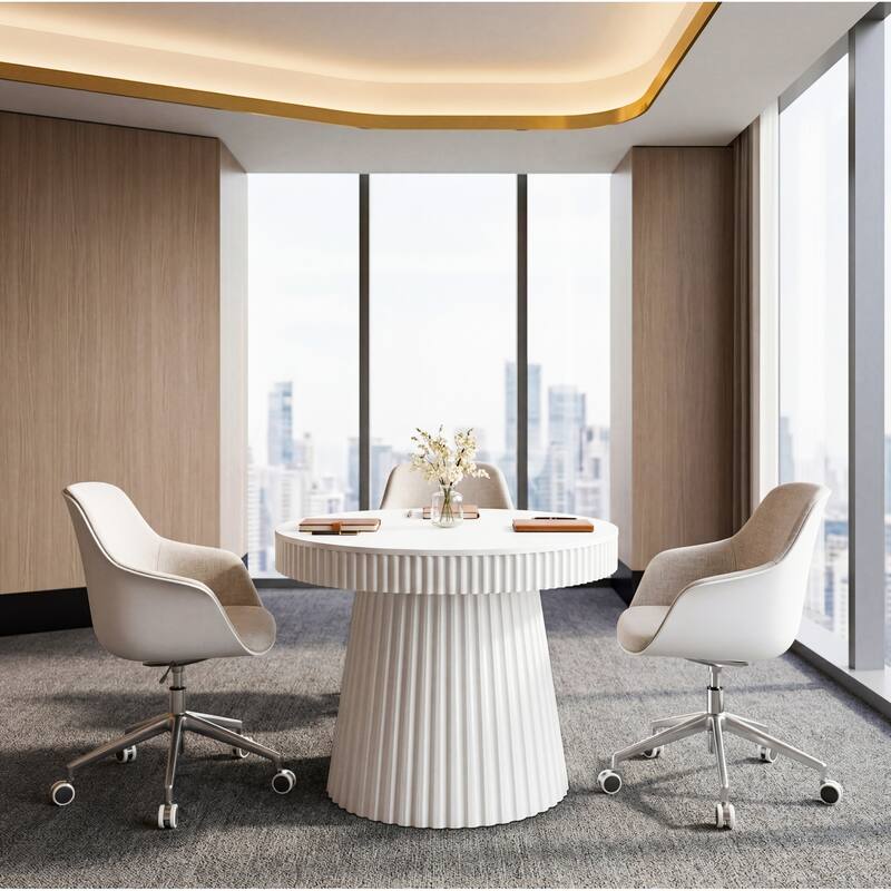 31.5" Round Conference Table, Modern Small Meeting Table, Discussion Office Table for Home Office, Breakroom, Negotiation
