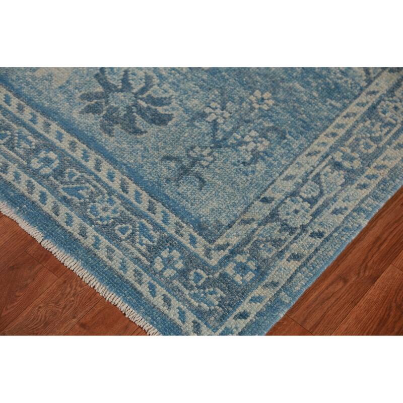 Hand Knotted Oriental 100% Wool Carpet Transitional Floral Navy Blue & Blues Oushak Runner Rug - 17' 4'' X 3' 1''