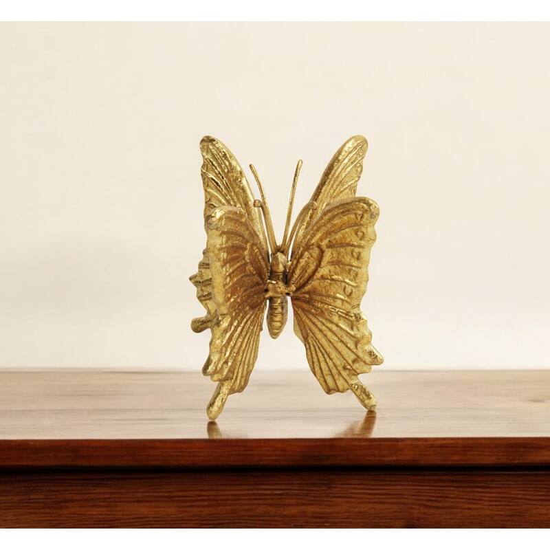 HomeRoots Gold Cast Iron Double Butterfly Sculpture - 4.00 in. x 4.50 in. x 4.00 in. - 4.00 in. x 4.50 in.  x 4.00 in.
