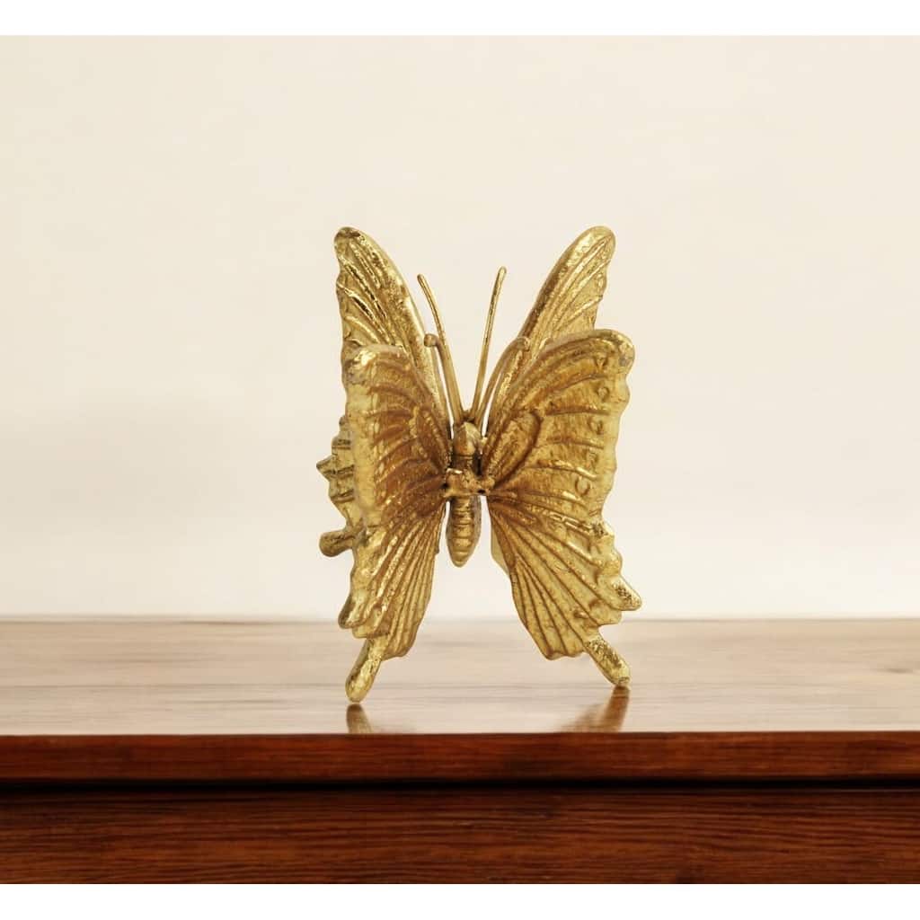 HomeRoots Gold Cast Iron Double Butterfly Sculpture - 4.00 in. x 4.50 in. x 4.00 in.