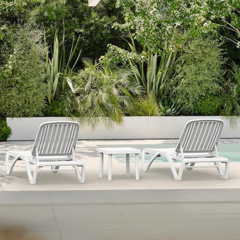 Domi White Aluminum Adjustable Pool Lounge Chair with Table, All-Weather Outdoor Chaise