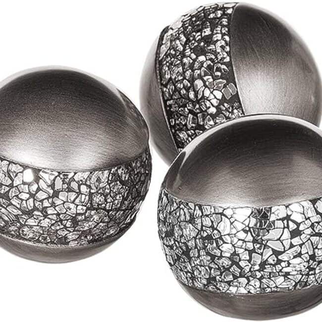 Schonwerk Silver Resin Balls/Orbs Set of 3 (Crackled Mosaic) 3.2"