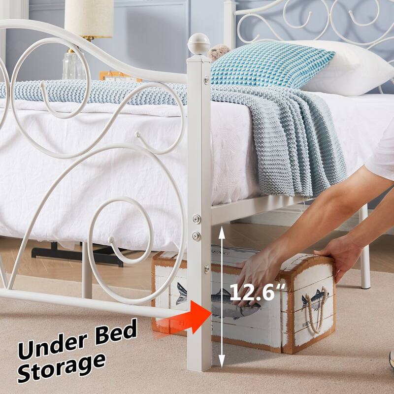 Javlergo 2-Pack Twin Size Victorian Metal Bed Frame for Kids with Headboard & Footboard No Box Spring Needed