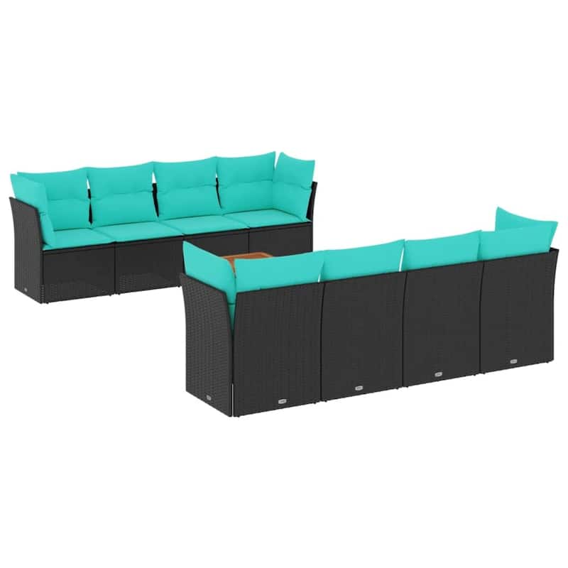vidaXL Patio Sofa Set with Cushions Outdoor Furniture 9 Piece Poly Rattan - 24.4" x 24.4" x 27.2"