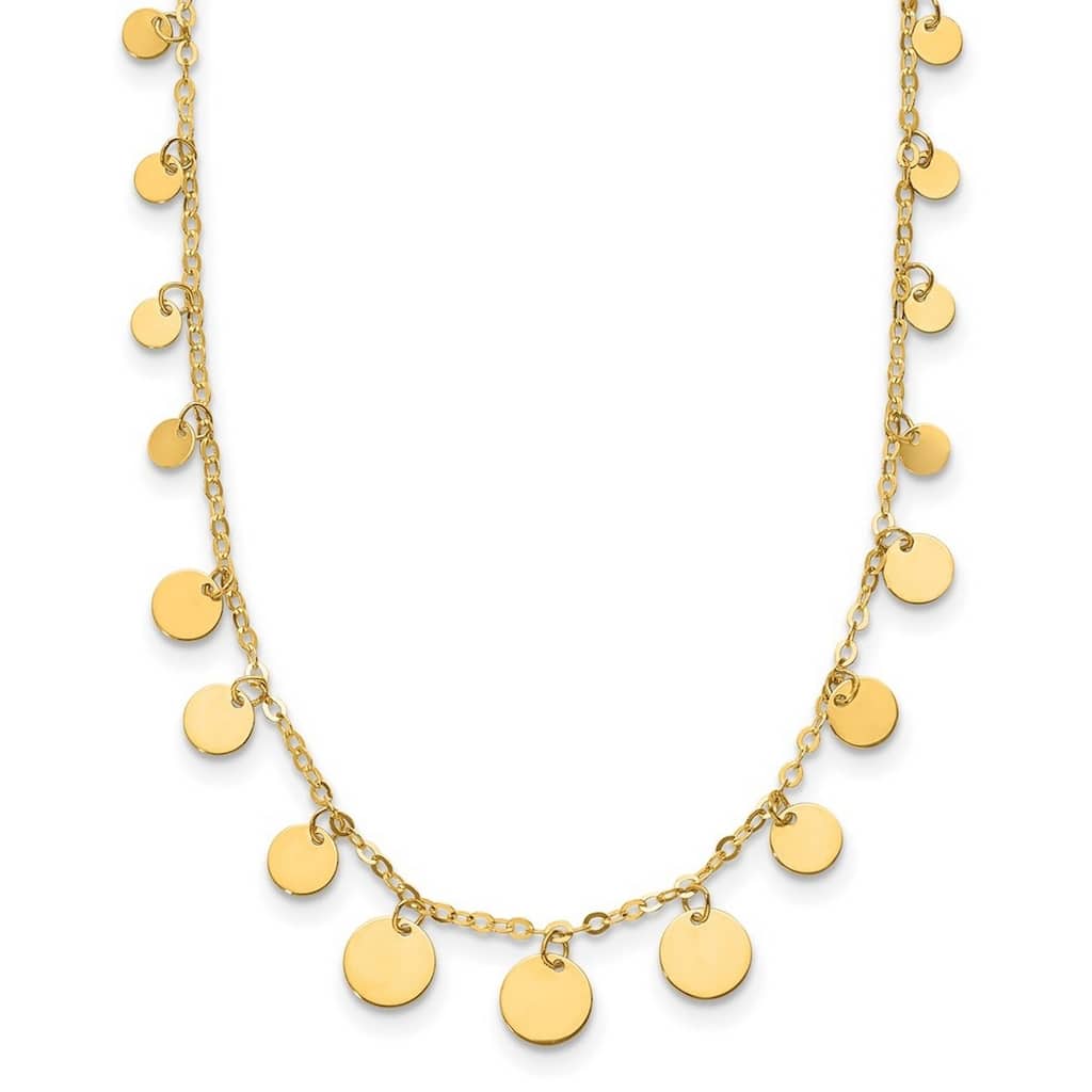 Curata Italian 14k Yellow Gold 16+2" Polished Graduating Dangling Discs Station Necklace (Lobster)