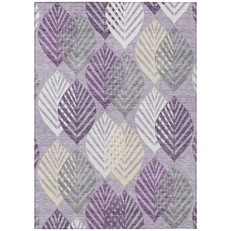 Machine Washable Indoor/ Outdoor Chantille Casual Palm Leaf Rug