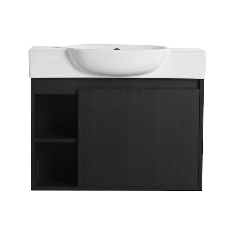 26'' Wall-Mounted Bathroom Vanity with White Ceramic Sink & Soft-Close Door