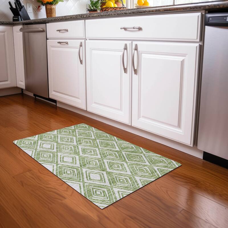 Premium Washable Super Soft Diamond Cascade Mayfield Rug - Green - 1'8" x 2'6"