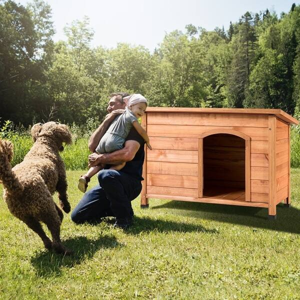Shop Large Solid Wood Outdoor Dog House With Hinged Asphalt Roof Overstock 29084533