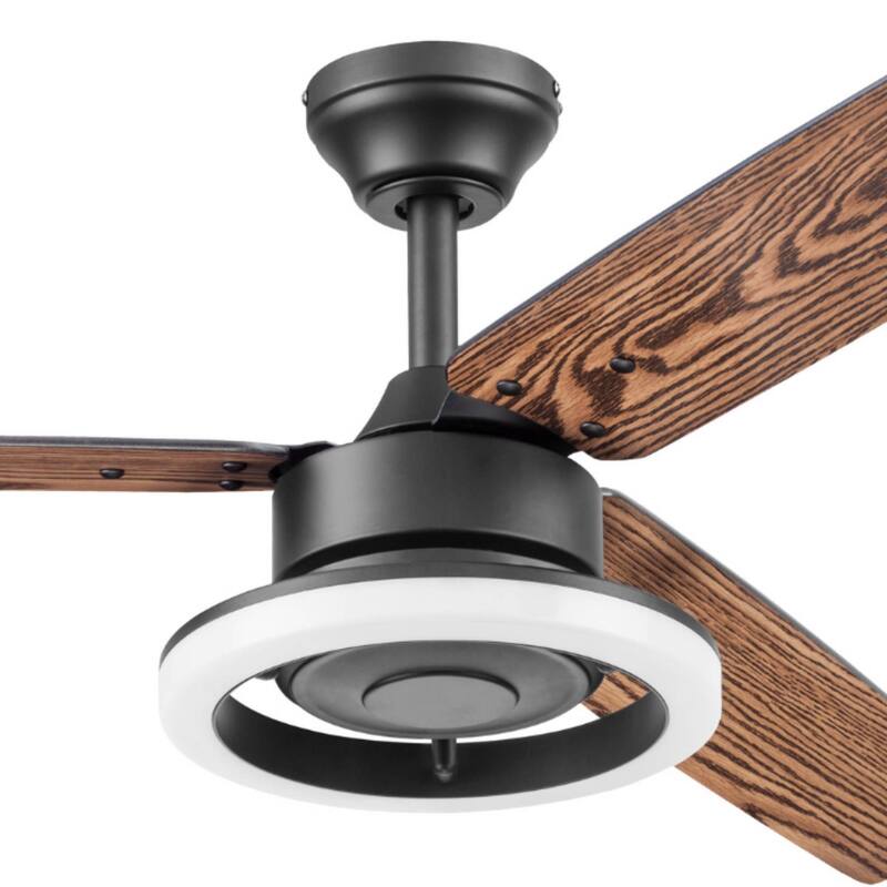 52" Prominence Home Orbis Matte Black Modern Indoor LED Ceiling Fan with Light, Remote Control