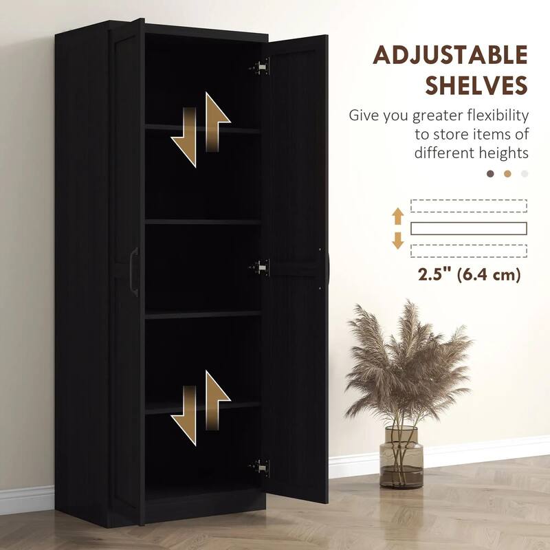 63" 2-Door Kitchen Pantry, Freestanding with 2 Adjustable Shelves