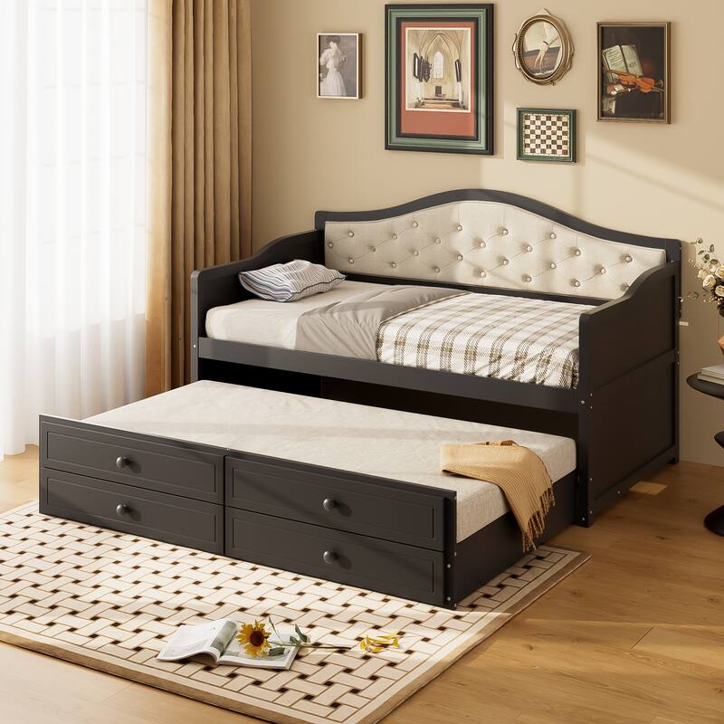 Twin Daybed with Trundle and 2 Storage Drawers