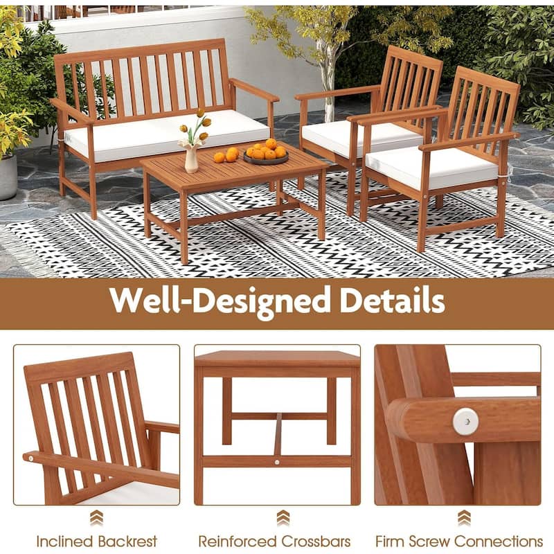4 PCS/ 8 PCS Acacia Wood Patio Conversation Set Outdoor Furniture Set
