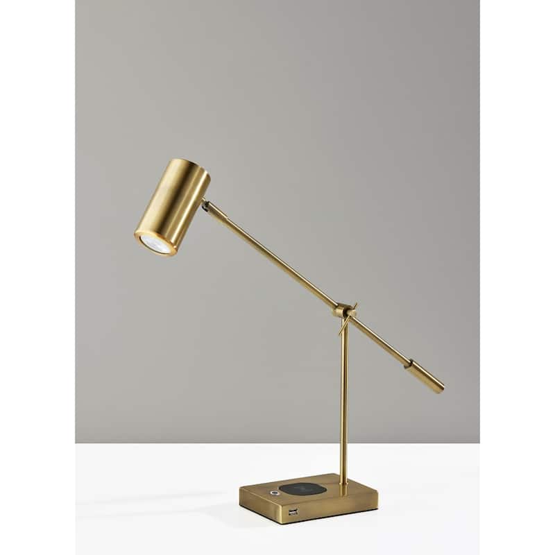 Antique Brass Metal Desk Lamp with USB Port, Touch Switch and Swing Arm - 22.5” x 7.5” x 22.5” (D x W x H)