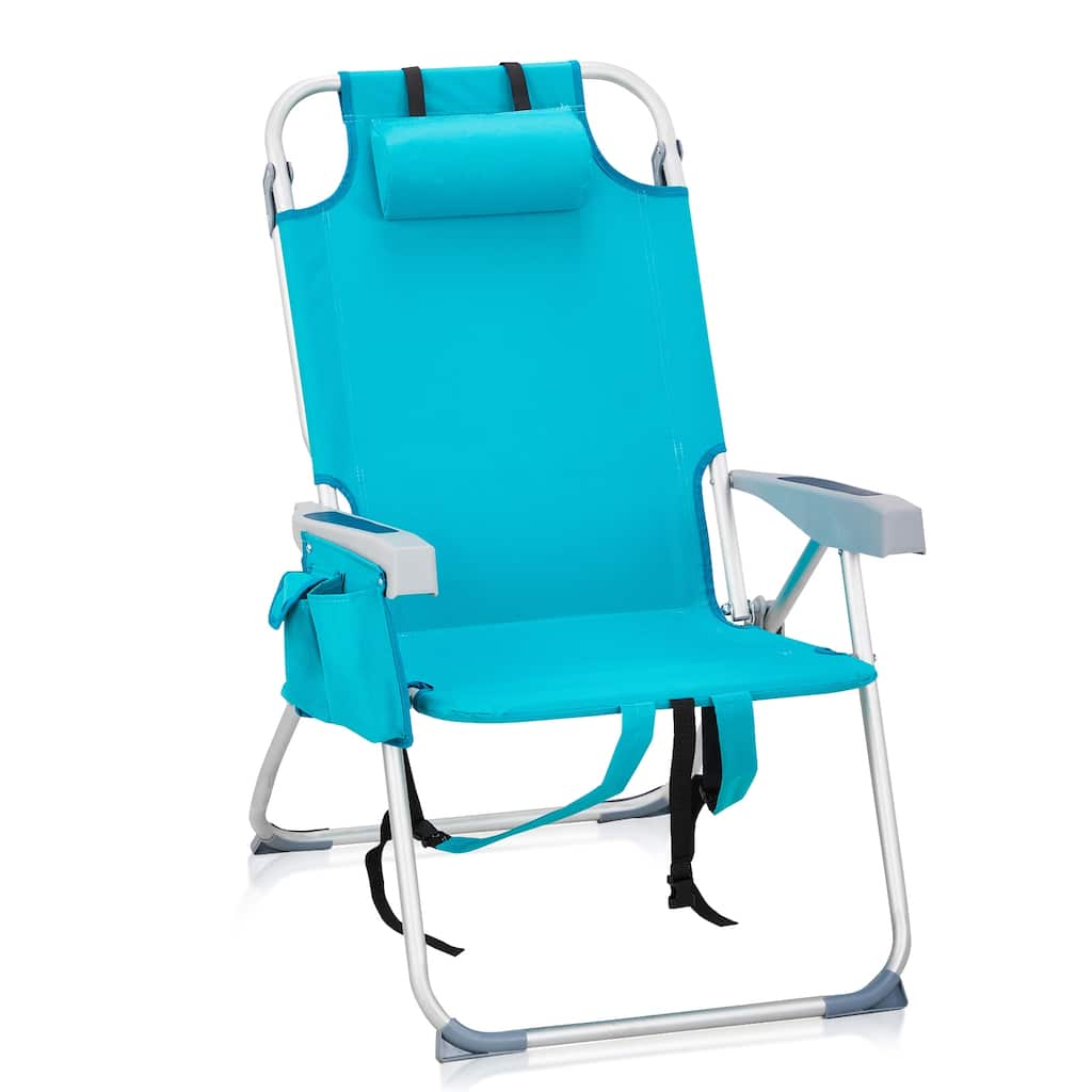 Folding Beach Chair with Adjustable Backrest Aluminum Frame 600D Polyester Fabric - 24.8 x 27.56 x 38.98