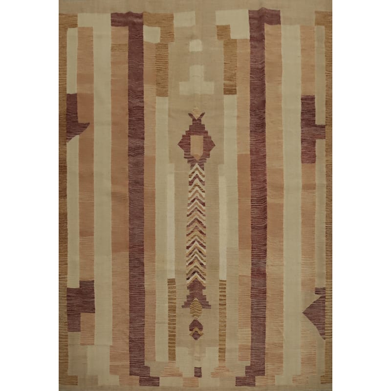 Hand Woven Oriental 100% Wool Carpet Southwestern Tribal Brown Kilim Area Rug - 9' 9'' X 8' 2''