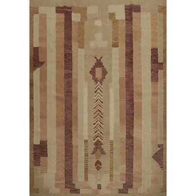 Hand Woven Oriental 100% Wool Carpet Southwestern Tribal Brown Kilim Area Rug - 9' 9'' X 8' 2''