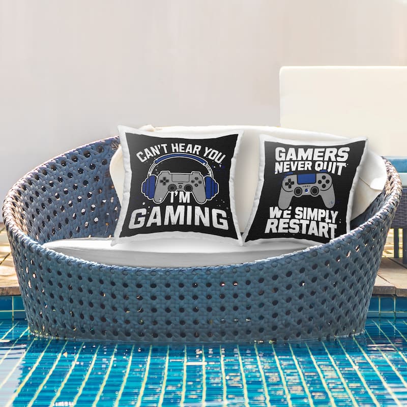 Stupell Fun Gamer Quotes Printed Outdoor Throw Pillow Design by Kim Allen (Set of 2)