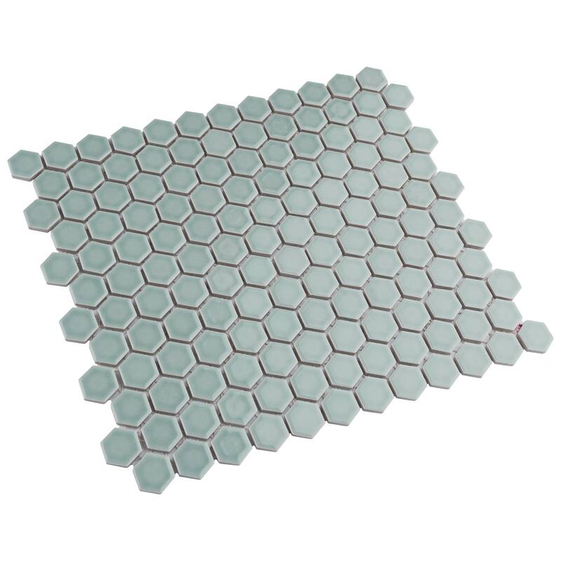Merola Tile Tribeca 1" Hex Glossy Mist 10-1/4" x 11-7/8" Porcelain Mosaic Floor and Wall Tile