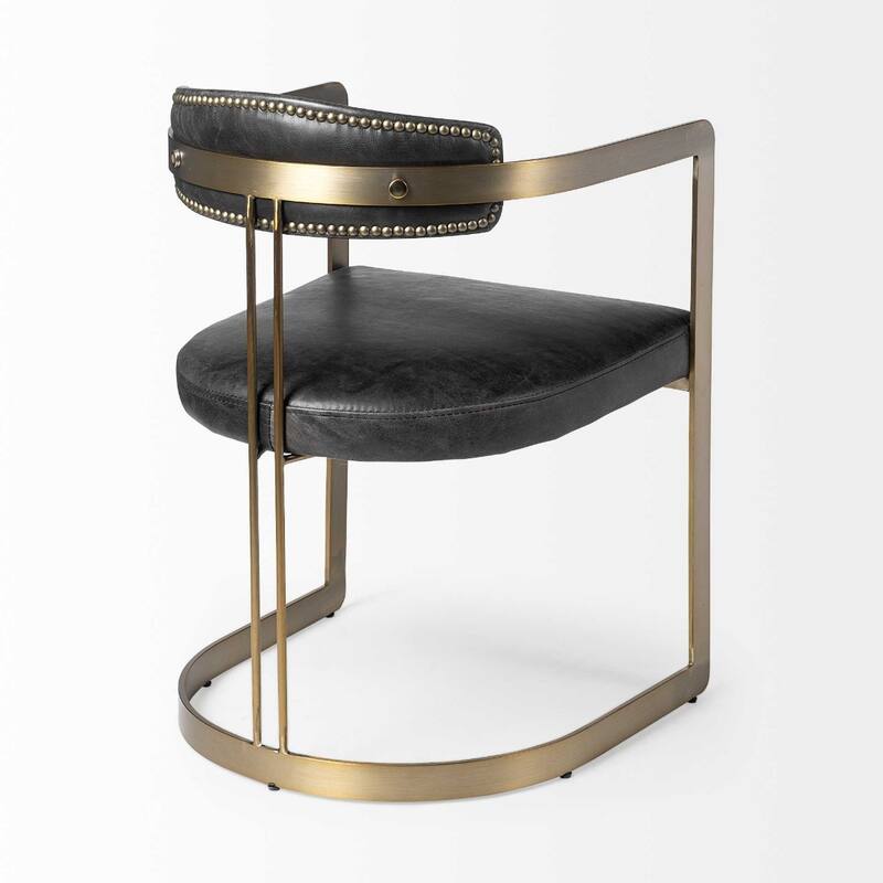 Modern Black and Gold Faux Leather Dining Armchair with Open Back and Iron Frame for Home - 29.5”H x 22.5”W x 20.5”D