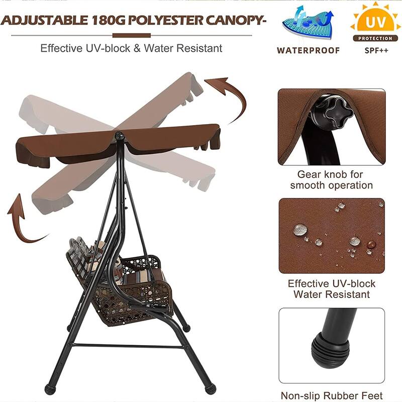 AECOJOY 3-Seat Outdoor Patio Swing Chair Hammock Lounge Chair w/Canopy - N/A