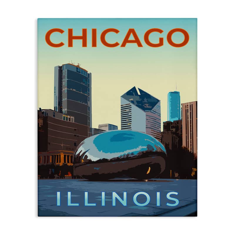 Stupell Chicago Bean Landmark Canvas Wall Art Design By Victoria Barnes - 30 x 40