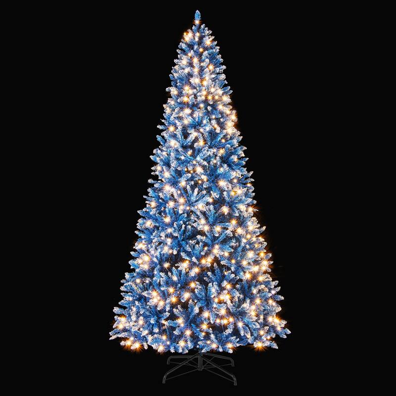 Gymax Pre-Lit Artificial Christmas Tree Blue Hinged Xmas Tree w/