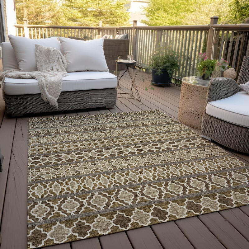 Machine Washable Indoor/ Outdoor Chantille Stripe Boho Rug
