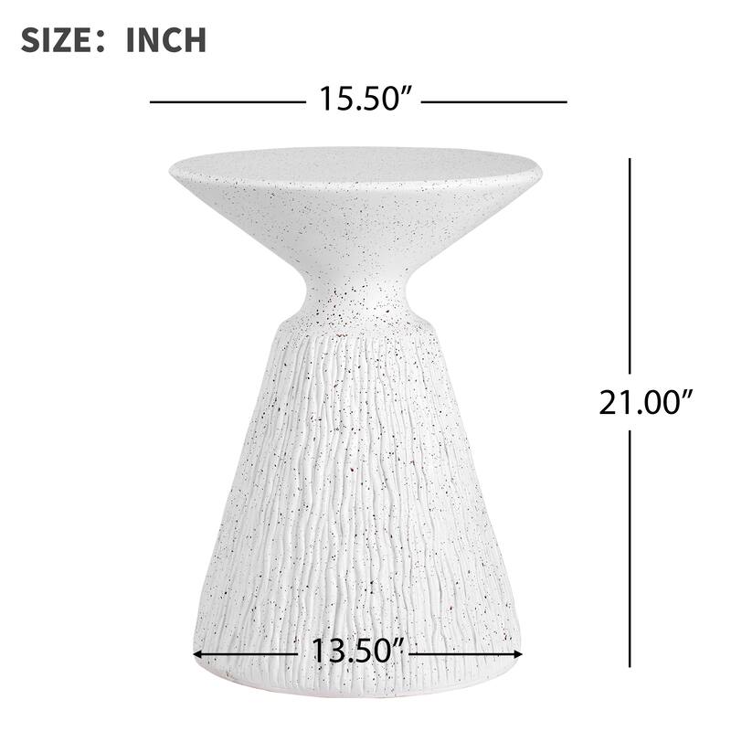 Outdoor White Marble Retro Speckled Textured All-Weather MGO Side Table Indoor End Table for Home, Office