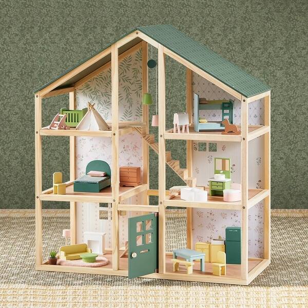 slide 2 of 9, Tiny Land® Sweetwood Evergreen Dollhouse withoust Dolls Green