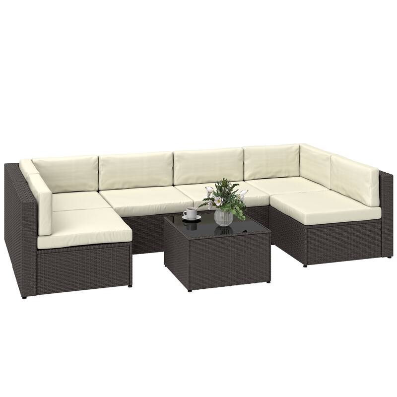 Outsunny 7 Piece Patio Furniture Set, Wicker Outdoor Sectional Sofa Set