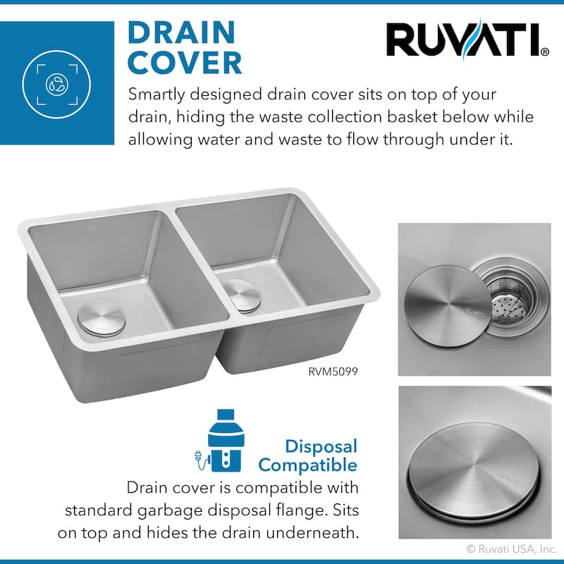 Ruvati 31-inch Undermount Kitchen Sink 50/50 Double Bowl 16 Gauge Stainless Steel - RVM5099 - 8' x 11'