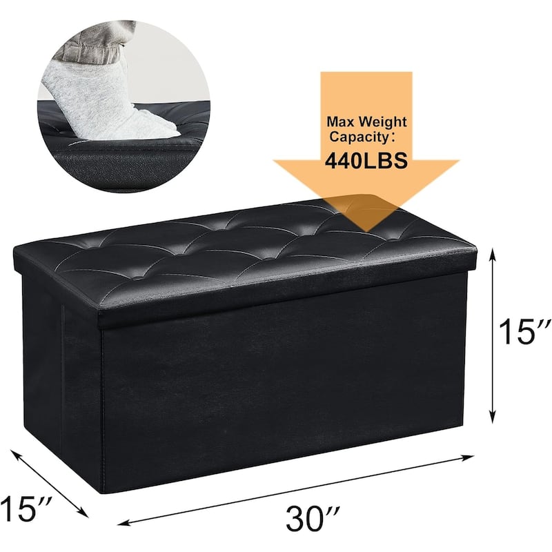 VECELO Folding Storage Ottoman, Bedroom Storage Bench, Versatile Footrest Footstool Tufted Faux Leather Chest for Living Room