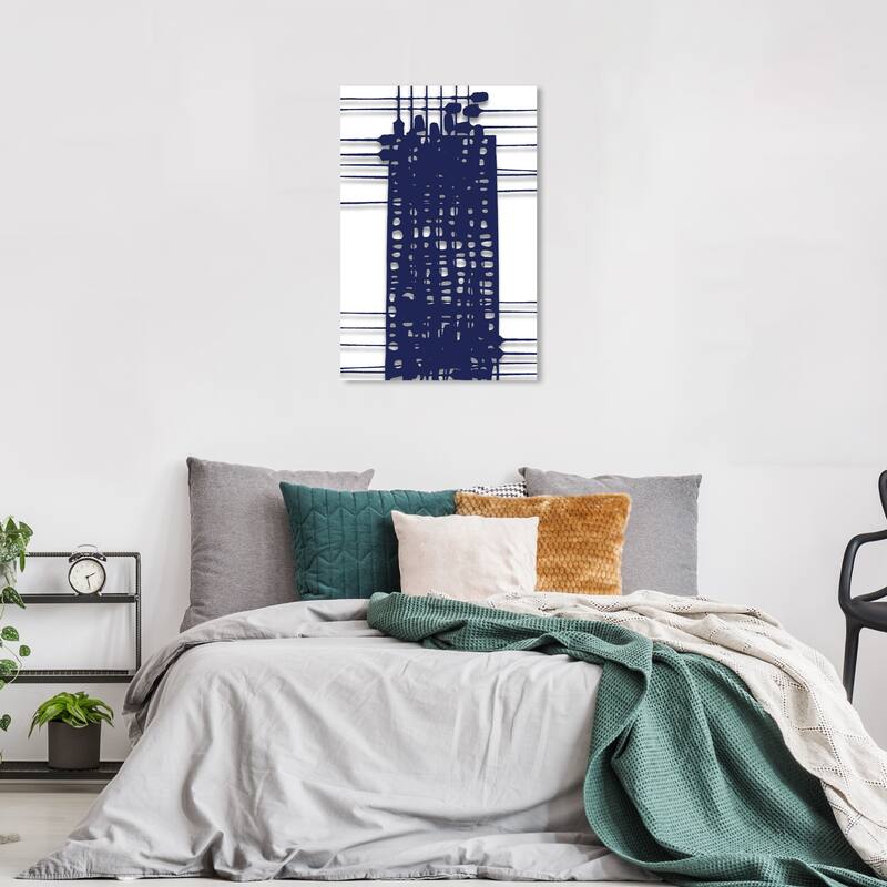 Wynwood Studio Canvas Abstract First Order White and Navy Blue Modern & Contemporary Wall Art Canvas Print - 36 x 24
