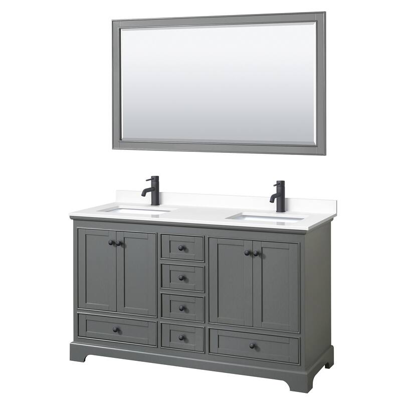 Wyndham Collection Deborah 60" Free Standing Double Basin Vanity Set - Dark Gray / White Cultured Marble Top / Matte