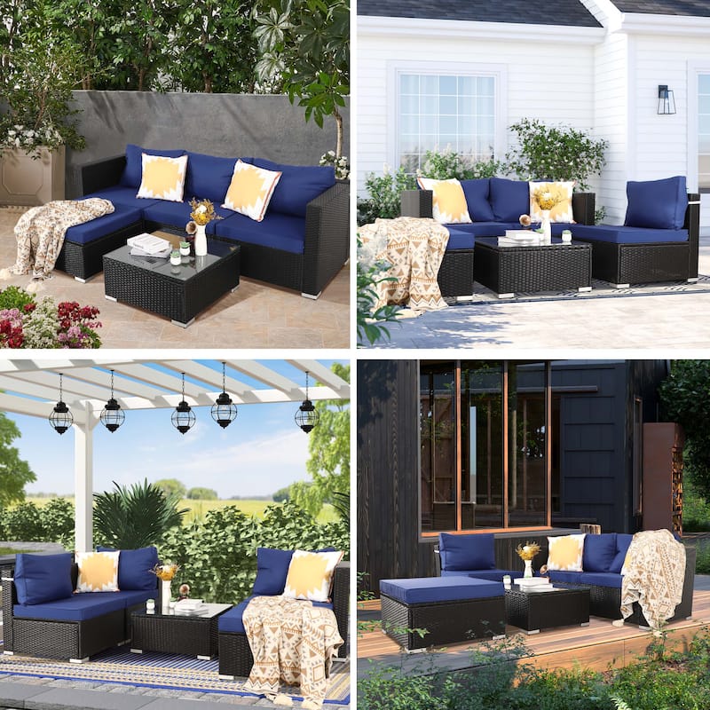 Vrakae Oversize 5 Piece Outdoor Patio Rattan Wicker Sectional Set