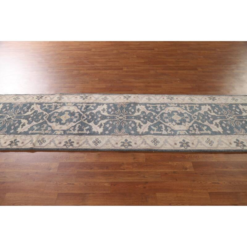 Blue Oushak Style Runner Rug Handmade Wool Carpet - 2'7"x 9'10"
