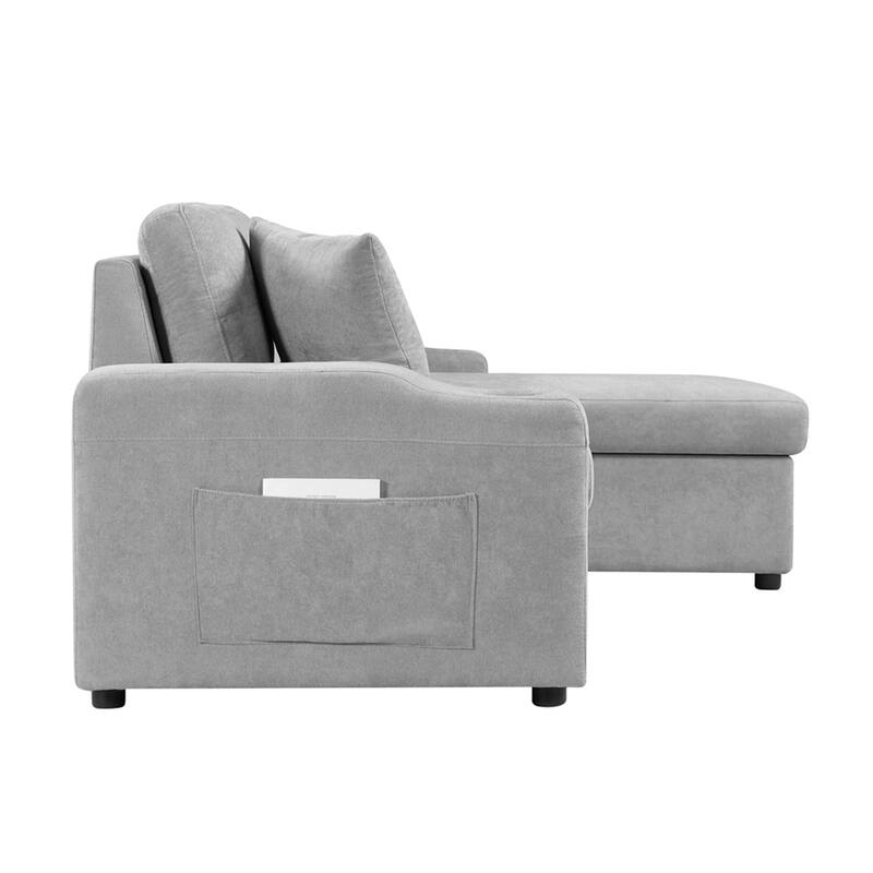 Upholstered Pull Out Sectional Sofa with Storage Chaise